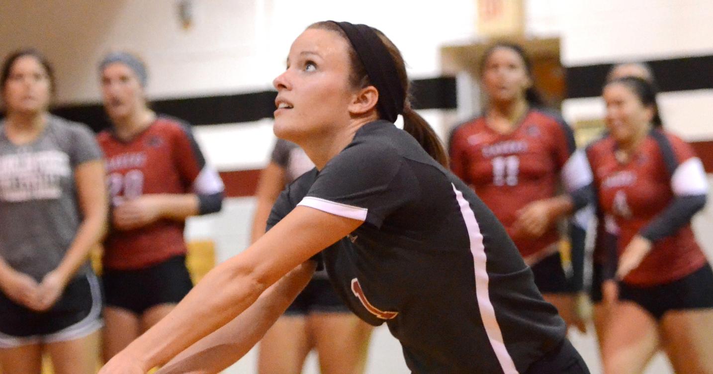 MacHugh falls just short of single-game record, leads with 40 digs in Volleyball 3-2 comeback win over Assumption